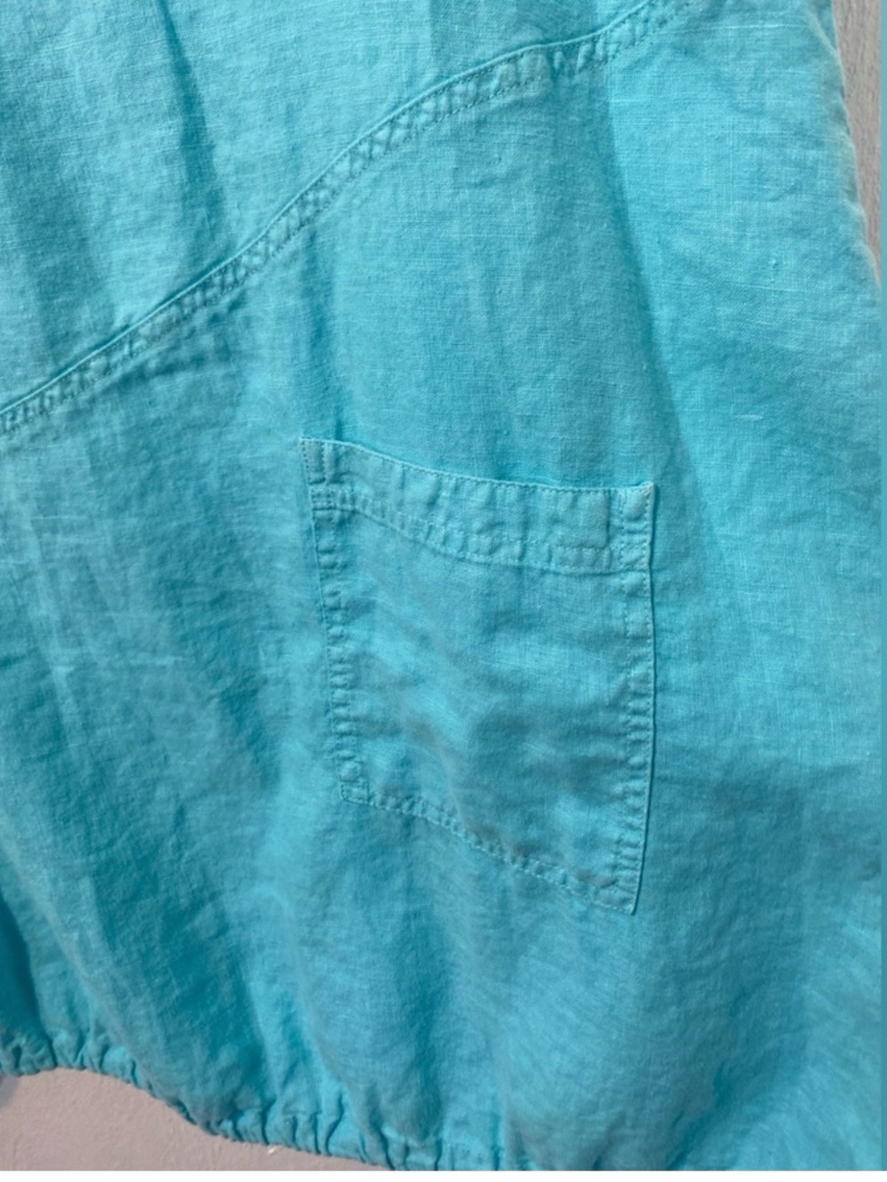 Vtg.Match Point 100% Linen Lagonlook Turquoise Blue Sleeveless Shift Dress.M - Picture 7 of 9